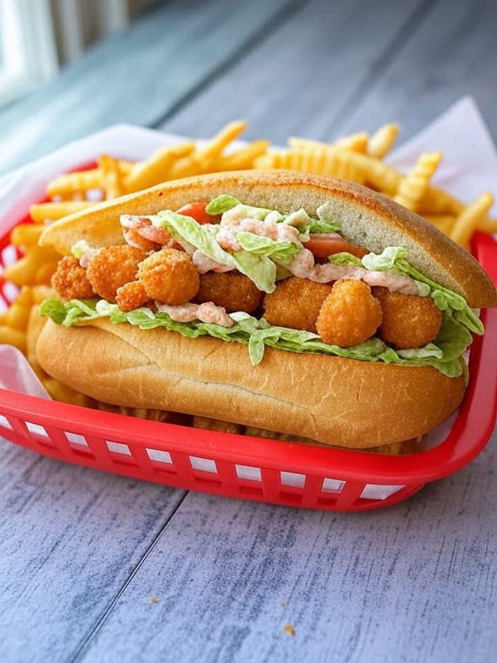 Shrimp po'boy with fries